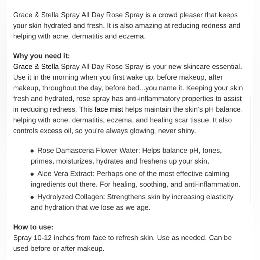 NEW - Grace & Stella Spray All Day Rose Water Spray - Picture 3 of 6